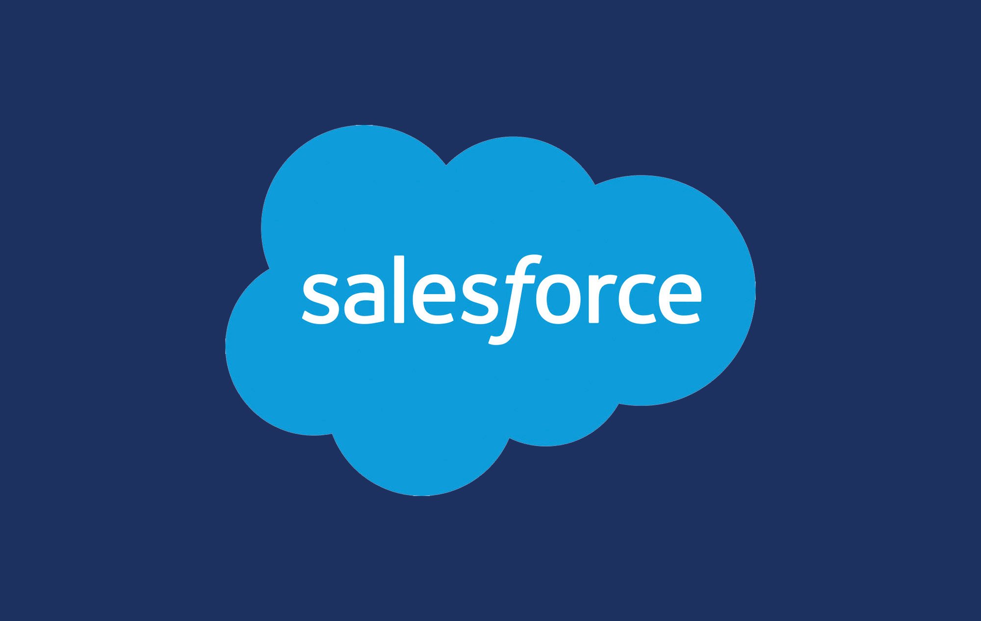 Salesforce logo on navy background.